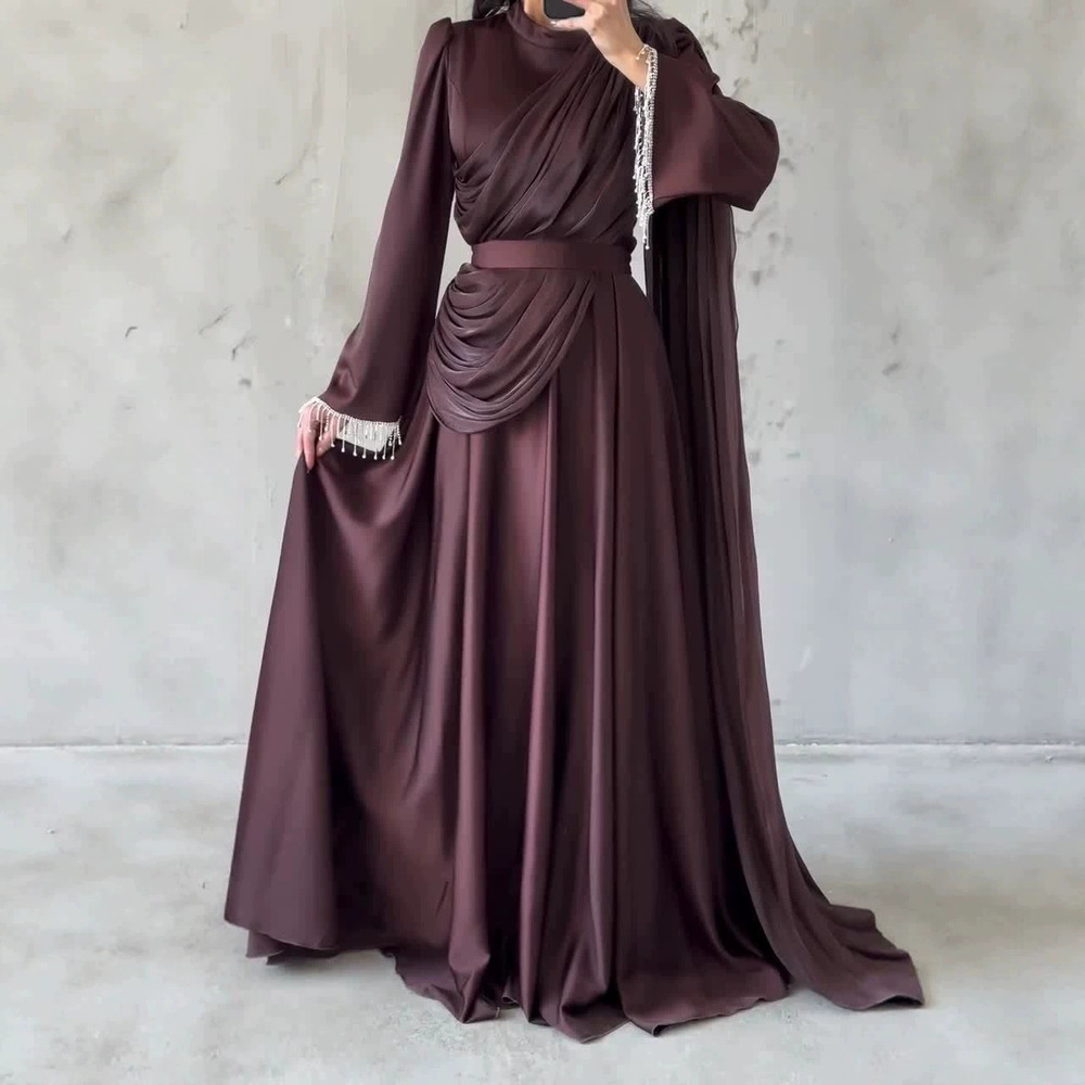 Forever 21 Elegant Deep Brown Rhinestone Pleated Waist Dress